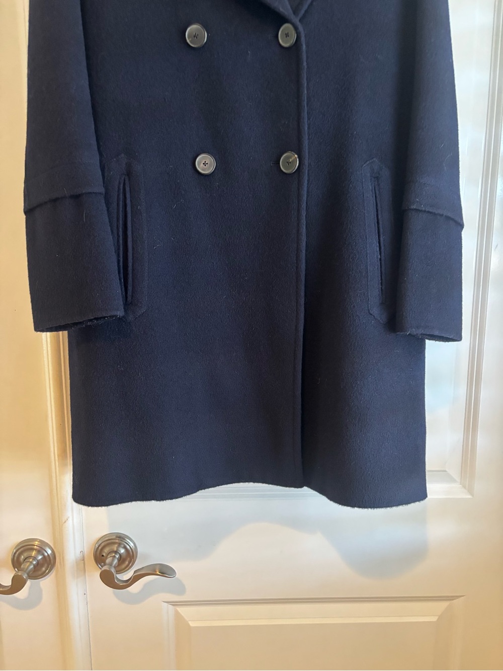 Vince Navy Wool Peacoat with Coyote Fur Removable Collar - Picture 3 of 5